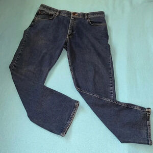 WRANGLER denim blue jeans stretchy waist comfort button zipper fly size 36 X 27